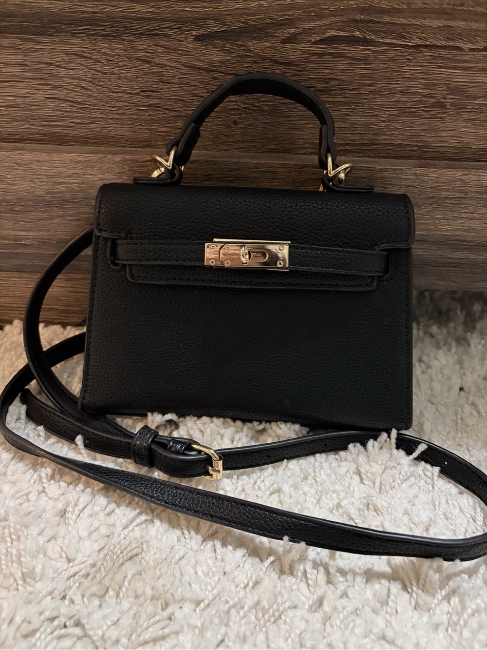 Taylor Black Purse - Mini Top-Handle Crossbody Bag with Gold Hardware